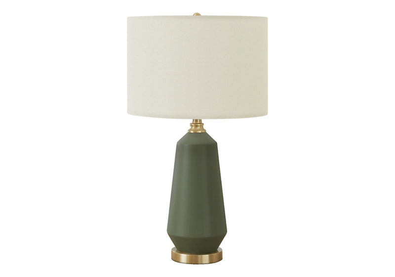 Ceramic Geometric Table Lamp With Ivory Drum Shade - Green