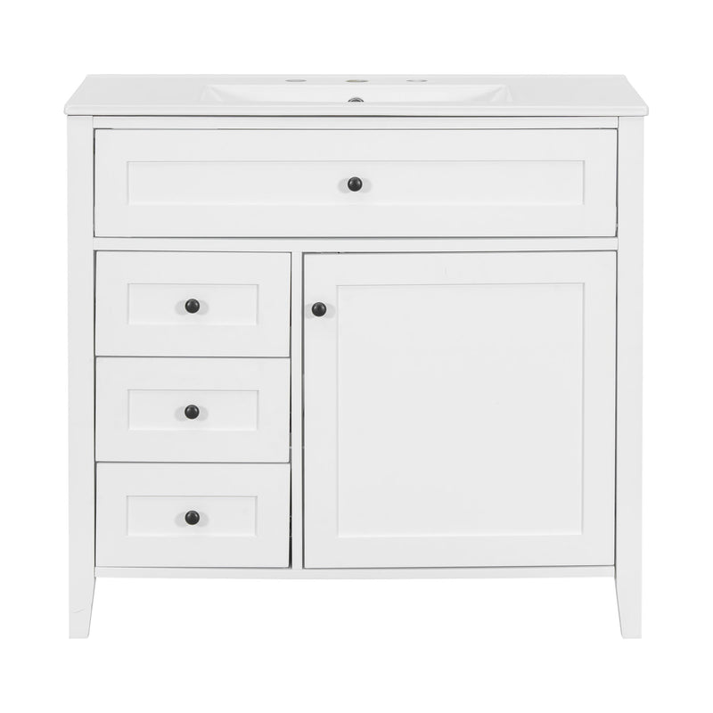 Bathroom Vanity With Sink, 3 Drawers & Cabinet With Adjustable Shelves