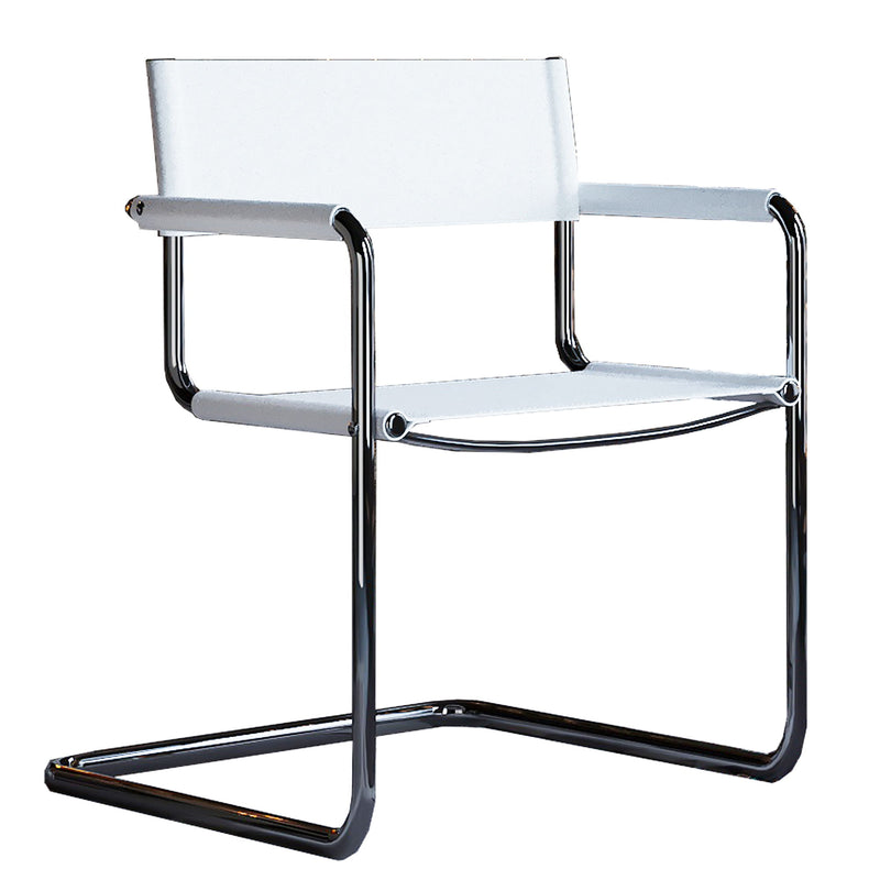 Leather Stainless Steel Arm Chair - Silver / White