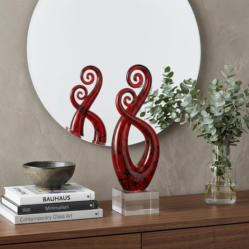 Murano Modern Abstract Tabletop Sculpture - Clear / Burgundy / Black