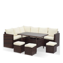 Load image into Gallery viewer, 7 Piece Outdoor Dining Set With Cushions, Modular Sectional Sofa And Table

