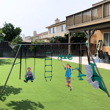 Load image into Gallery viewer, Interesting Four Function Swingset With Face To Face Metal Plastic Safe Swing Seat 550Lbs For Outdoor Playground For Age 3+ - Blackish Green
