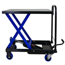 Load image into Gallery viewer, Hydraulic Lift Trolley, 500 Lbs Capacity, With 4 Wheels, For Material Handling And Transportation - Black / Blue
