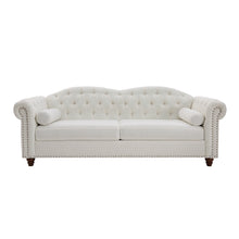 Load image into Gallery viewer, Classic Traditional Living Room Upholstered Sofa with high-tech Fabric Surface/ Chesterfield Tufted Fabric Sofa Couch, Large-White.
