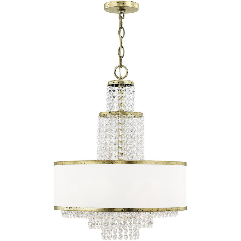 Five Light Metal Dimmable Chandelier With Shades - Bronze / Clear / Off White