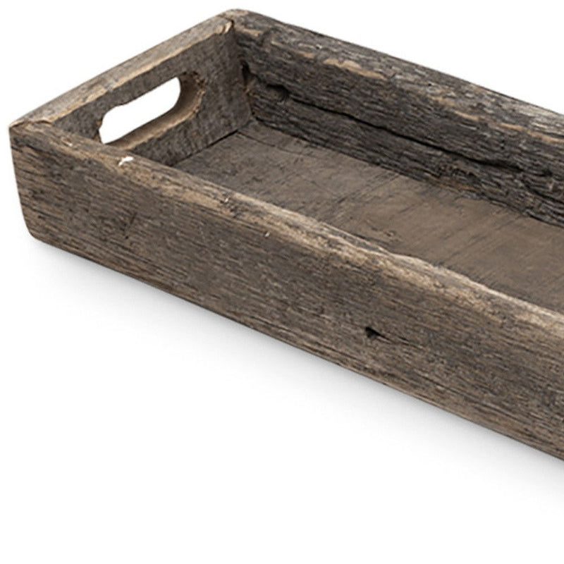 30" Wood Indoor Outdoor Tray With Handles - Brown