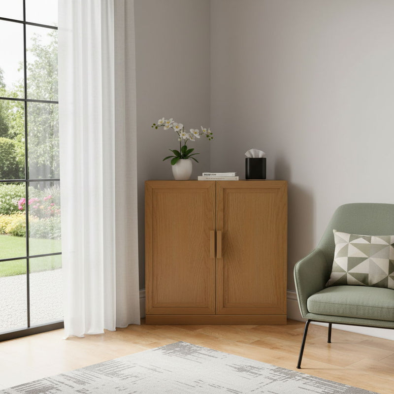 Wood Corner Paneled Accent Cabinet With Two Doors - Natural