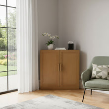 Load image into Gallery viewer, Wood Corner Paneled Accent Cabinet With Two Doors - Natural
