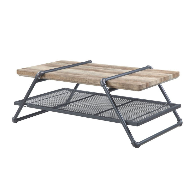Paper Veneer And Metal Rectangular Coffee Table With Shelf - Sandy Gray And Oak