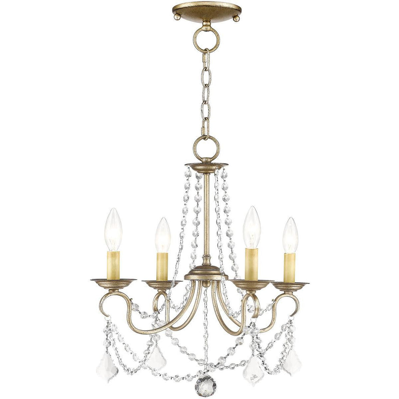 Four Light Metal Dimmable Chandelier With Shades - Silver