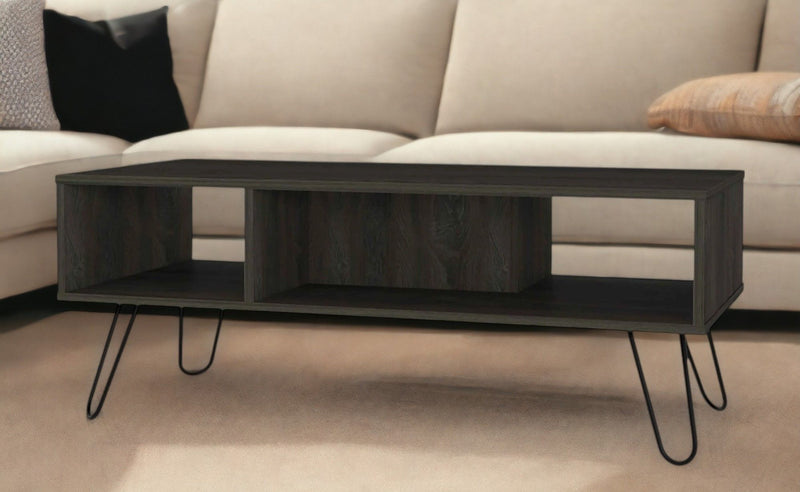 40" Wood And Metal Coffee Table With Shelf - Espresso And Black