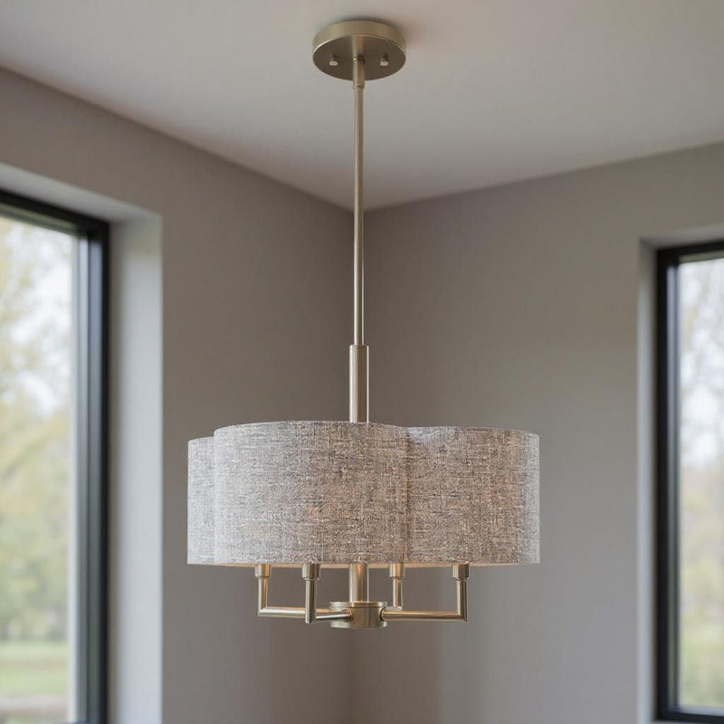 17" Four Light Dimmable Chandelier With Shades - Nickel / Pearl Silver