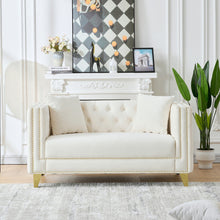 Load image into Gallery viewer, 2 Seater Deep Seat Sofa, Sofa With Button Nailhead, Square Arm Couches, Furniture For Living Room - Beige
