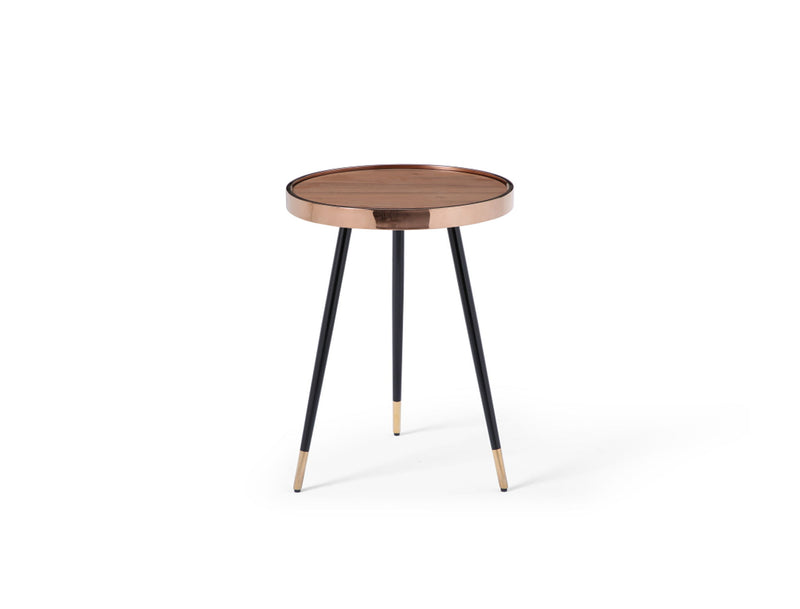 Wood Stainless Steel Round End Table (719955) - Walnut / Black / Rose