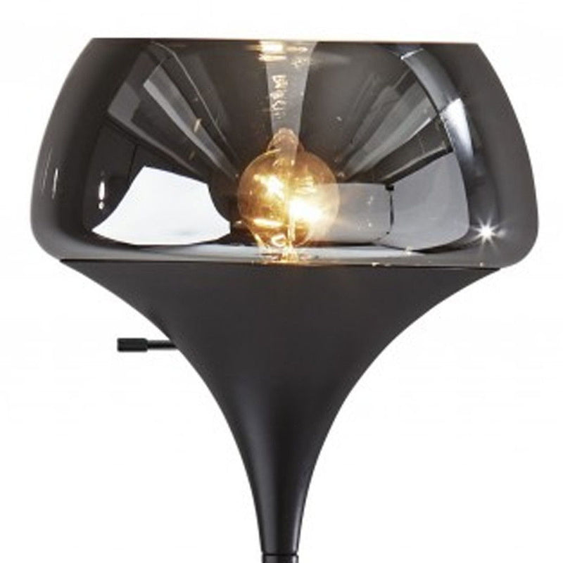 Chalice Mixed Material Torchiere With Metal Smoked Glass - Black