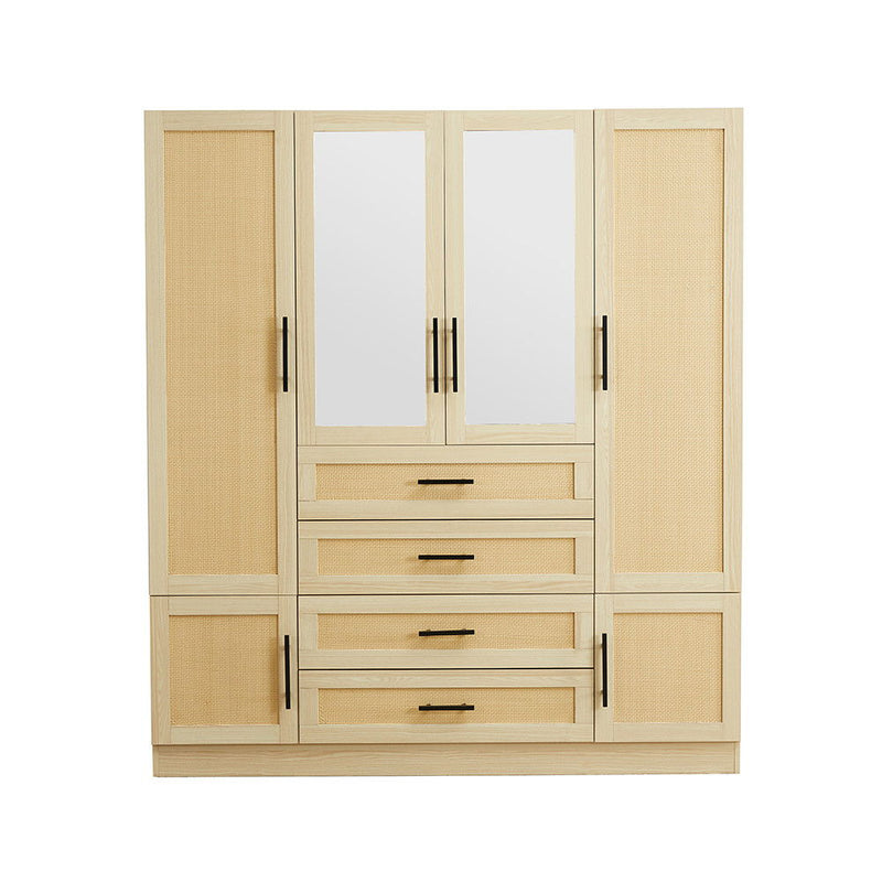 70" Wood And Rat Mirro Six Door Four Drawer Combo Dresser - Natural