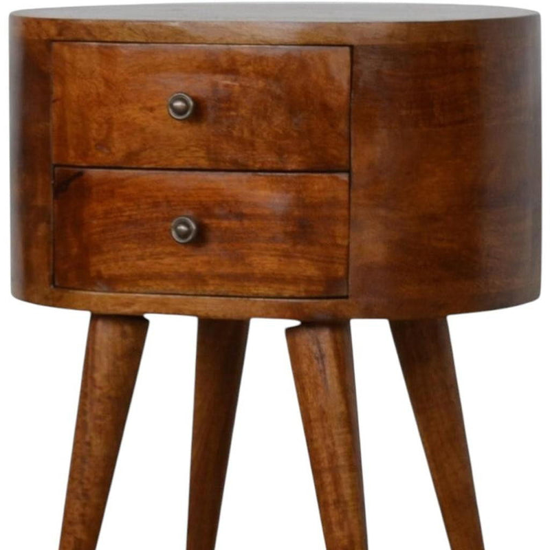 21" Solid Wood Round Two Drawer Nightstand - Chestnut