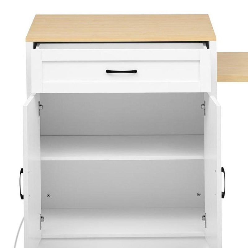 Brown And Wood Flat Door Kitchen Cart - White