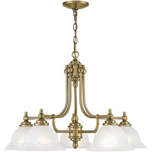 Load image into Gallery viewer, Five Light Metal Dimmable Chandelier With Shades - Antiqued Brass / White
