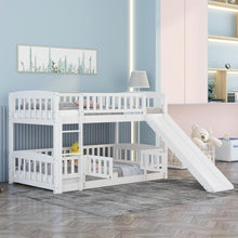 Load image into Gallery viewer, Low Bunk Bed With Slide, Fence And Ladder
