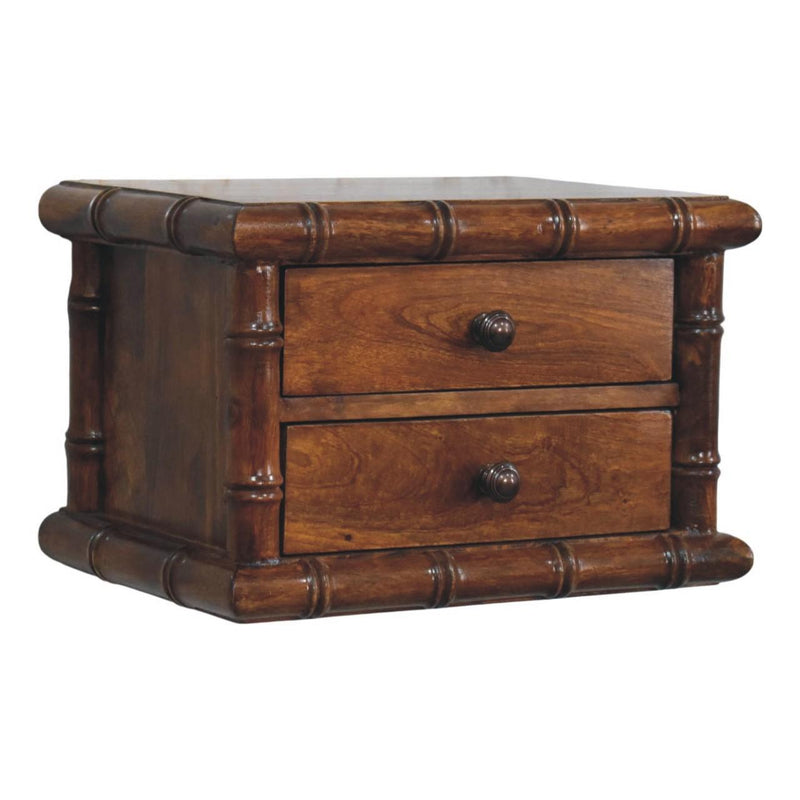 Solid Wood Spindle Two Drawer Floating Nightstand - Chestnut