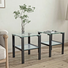 Load image into Gallery viewer, Glass Two Layer Tea Table, Small Round Table, Bedroom Corner Table, Living Room Side Table, Transparent (Set of 2) - Black
