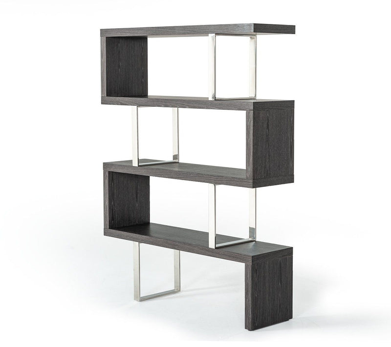 Elm Chrome Four Tier Zig Zag Bookcase - Gray