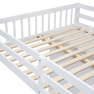 Full Over Twin Bunk Bed with Wardrobe, Drawers, White