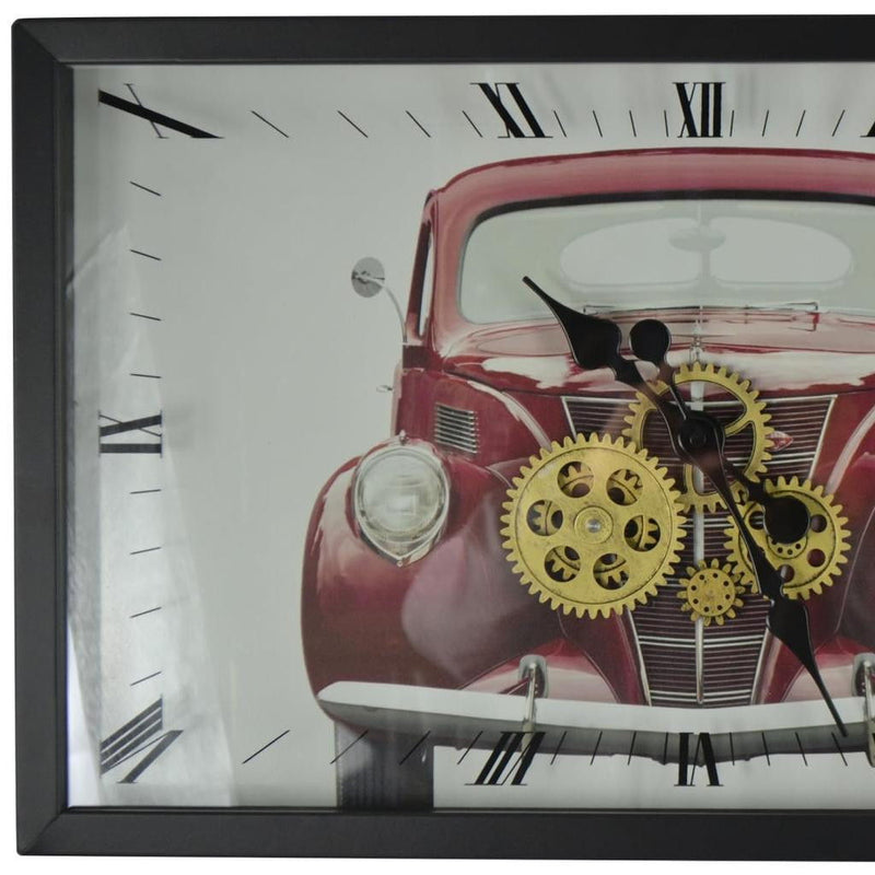 Silent Analog Exposed Gear Wall Clock - Black / White / Red