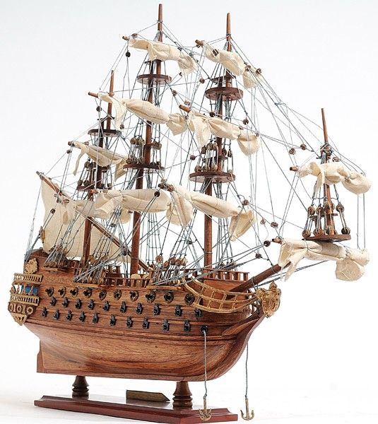 Hand Painted San Felipe 1690 Small Model Boat - Brown