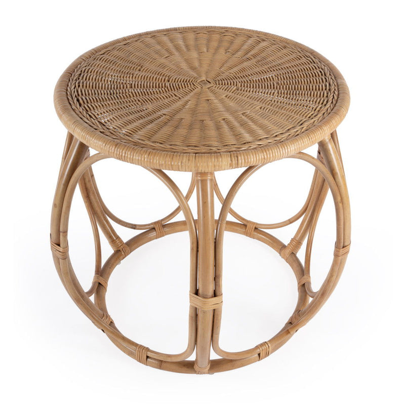 24" Rattan Round Drum End Table - Natural