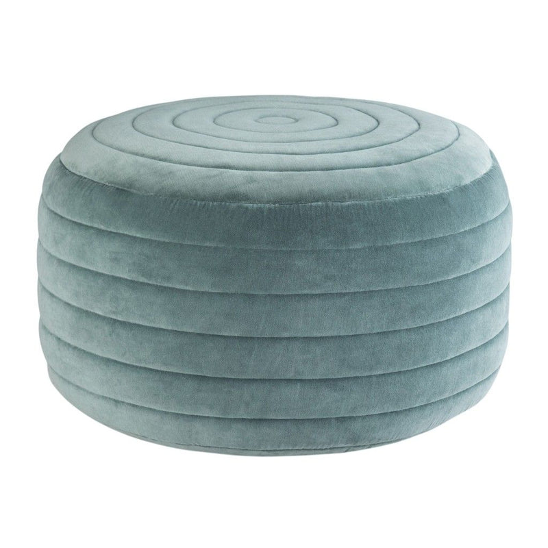 Velvet Round Pouf Ottoman - Blue