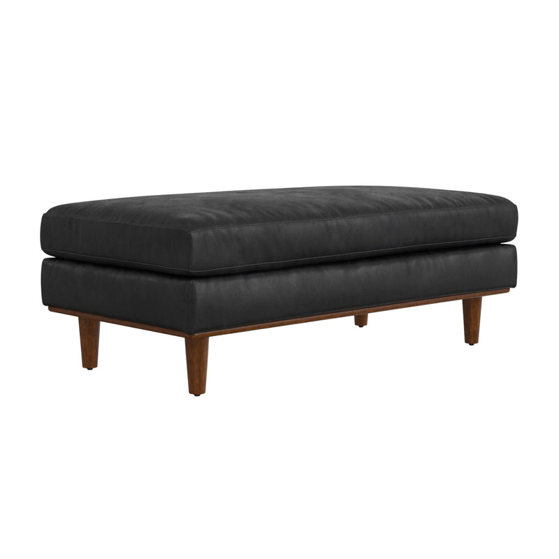 49" Leather Cocktail Ottoman - Black / Brown