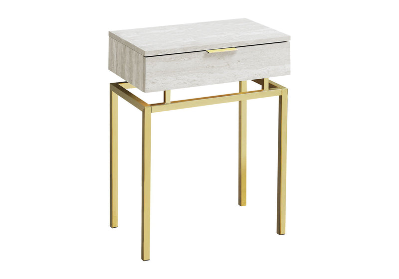 Wood And Metal End Table With Drawer - Gold And Beige