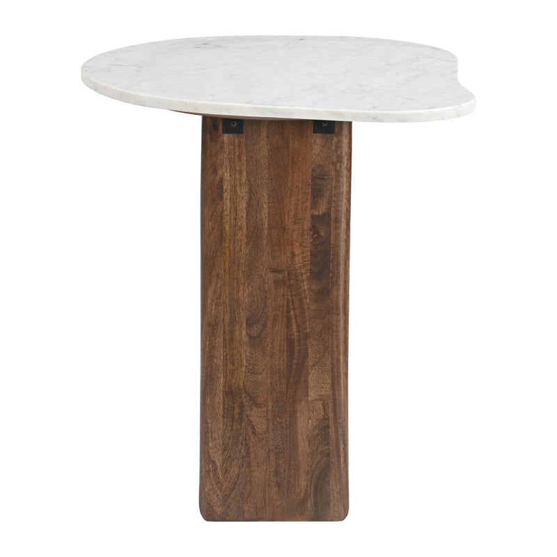 Marble And Solid Wood Free Form End Table - White And Walnut