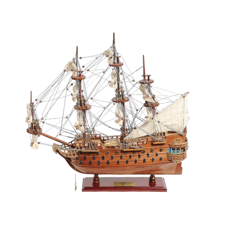 Hand Painted San Felipe 1690 Small Model Boat - Brown