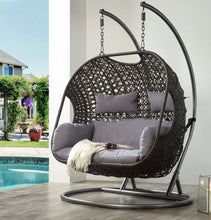 Load image into Gallery viewer, ACME Vasta Patio Swing Chair with Stand, Fabric &amp; Wicker (1Set/3Ctn) 45084
