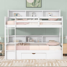 Load image into Gallery viewer, Twin Size Bunk Bed With Built-In Shelves Beside Both Upper And Down Bed And Storage Drawer
