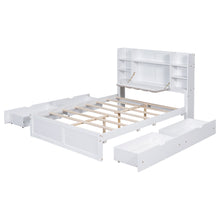 Load image into Gallery viewer, Multi-functional Full Size Bed Frame with 4 Under-bed Portable Storage Drawers and Multi-tier Bedside Storage Shelves, White
