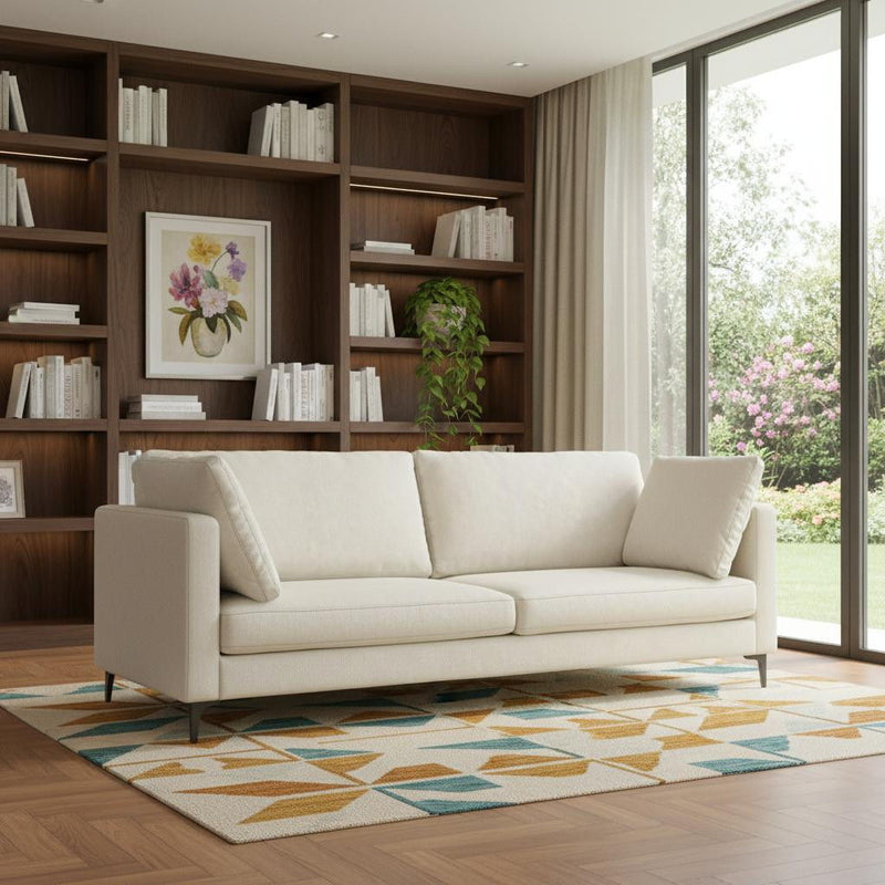 90" Fabric Sofa With Black Legs - Cream