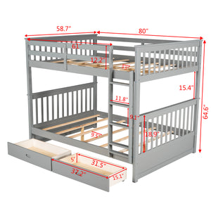 Full-Over-Full Bunk Bed with Ladders and Two Storage Drawers (Gray)(OLD SKU:LT000365AAE)