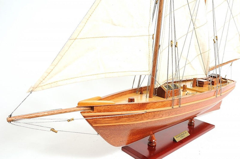 America 1851 Yacht Hand Painted Sculpture - Brown