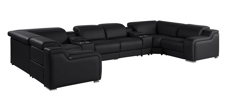 Leather Power Reclining U Shaped 8 Piece Corner Sectional With Console - Black