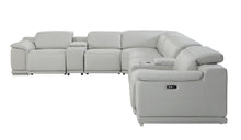 Load image into Gallery viewer, Italian Leather Power Reclining Eight Piece Corner Sectional With Console - Light Gray
