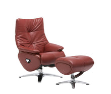 Load image into Gallery viewer, Tufted Genuine Leather Manual Swivel Recliner With Ottoman - Red

