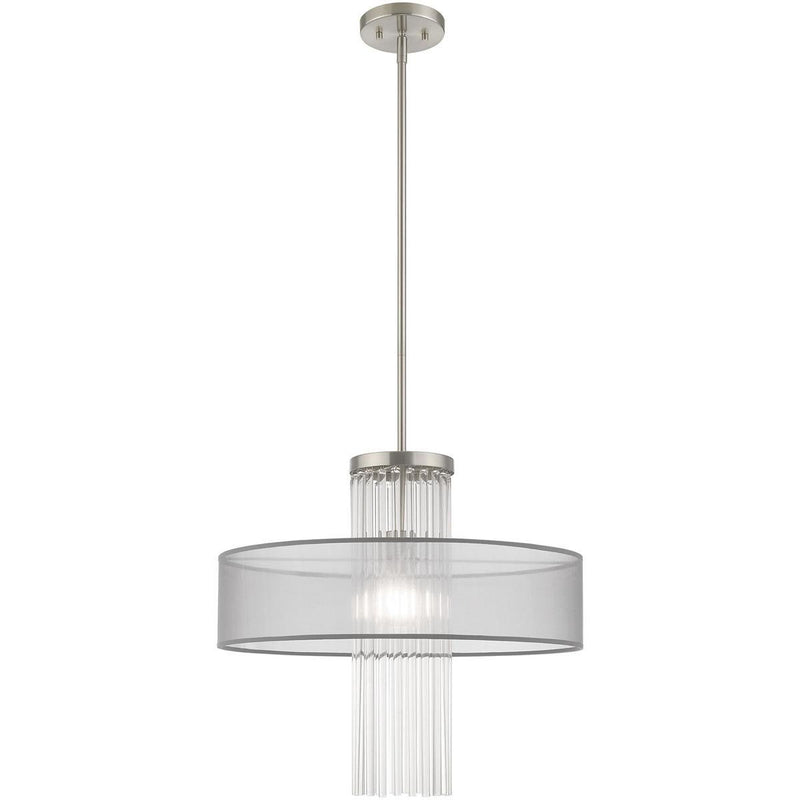 28" Dimmable Chandelier With Shades - Nickel / Pearl Silver