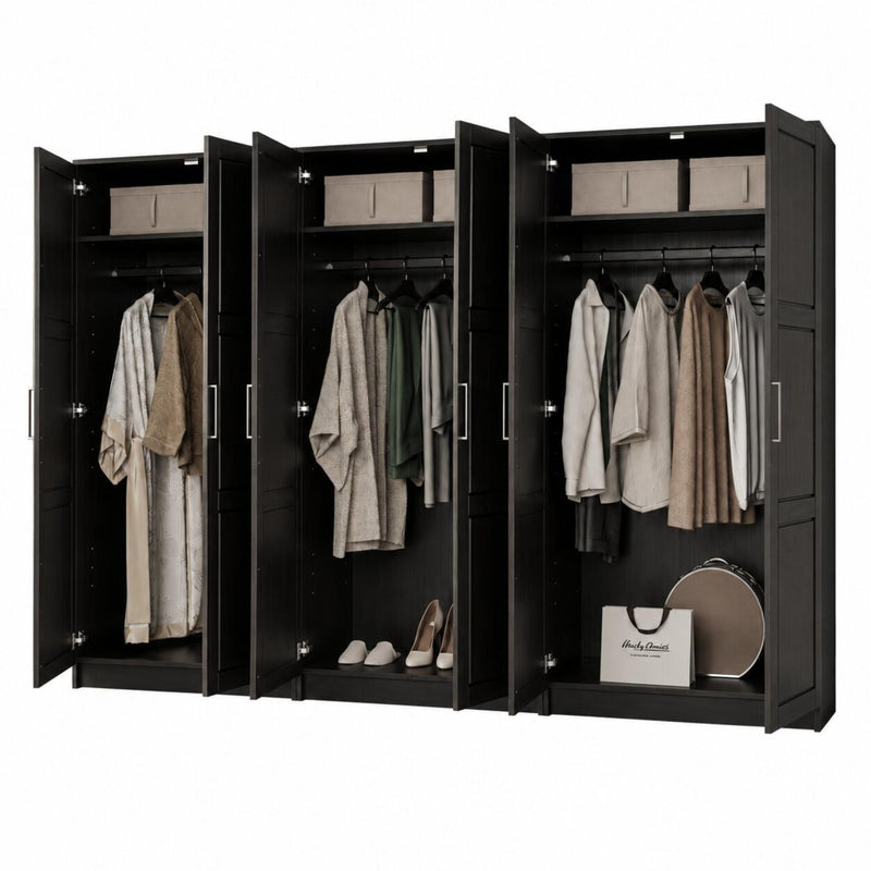 Solid Wood Six Door Combo Dresser - Gray