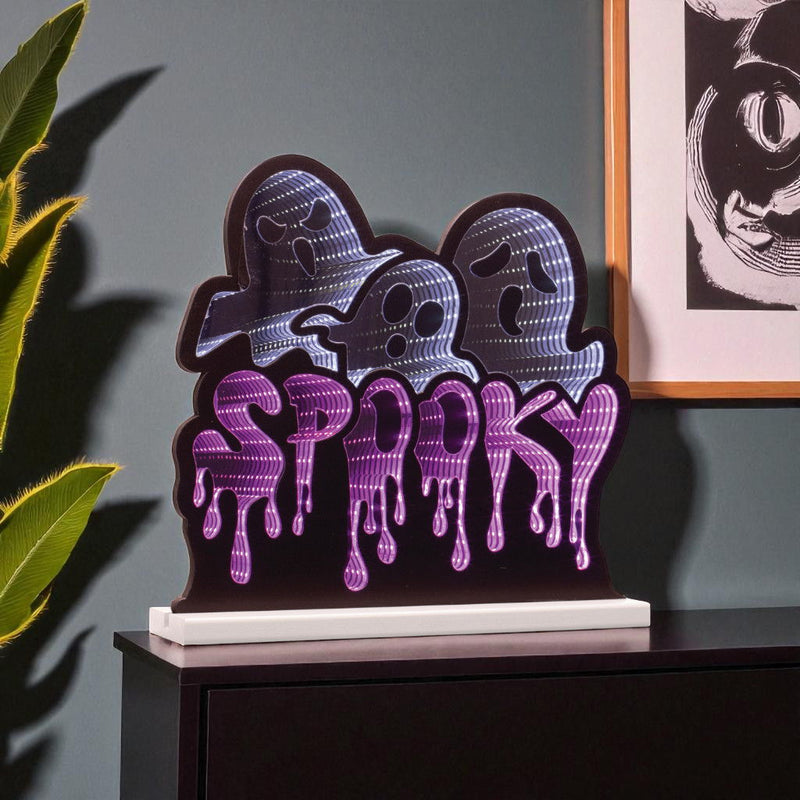 Halloween Ghost Tabletop Sign With LED (633945) - White / Black / Purple
