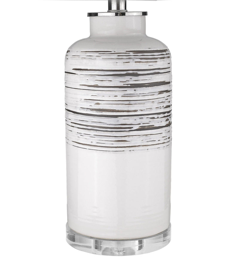 Ceramic Column Lamp With White Drum Shade - Black And White