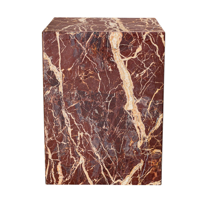 20" Marble Square Block End Table - Red